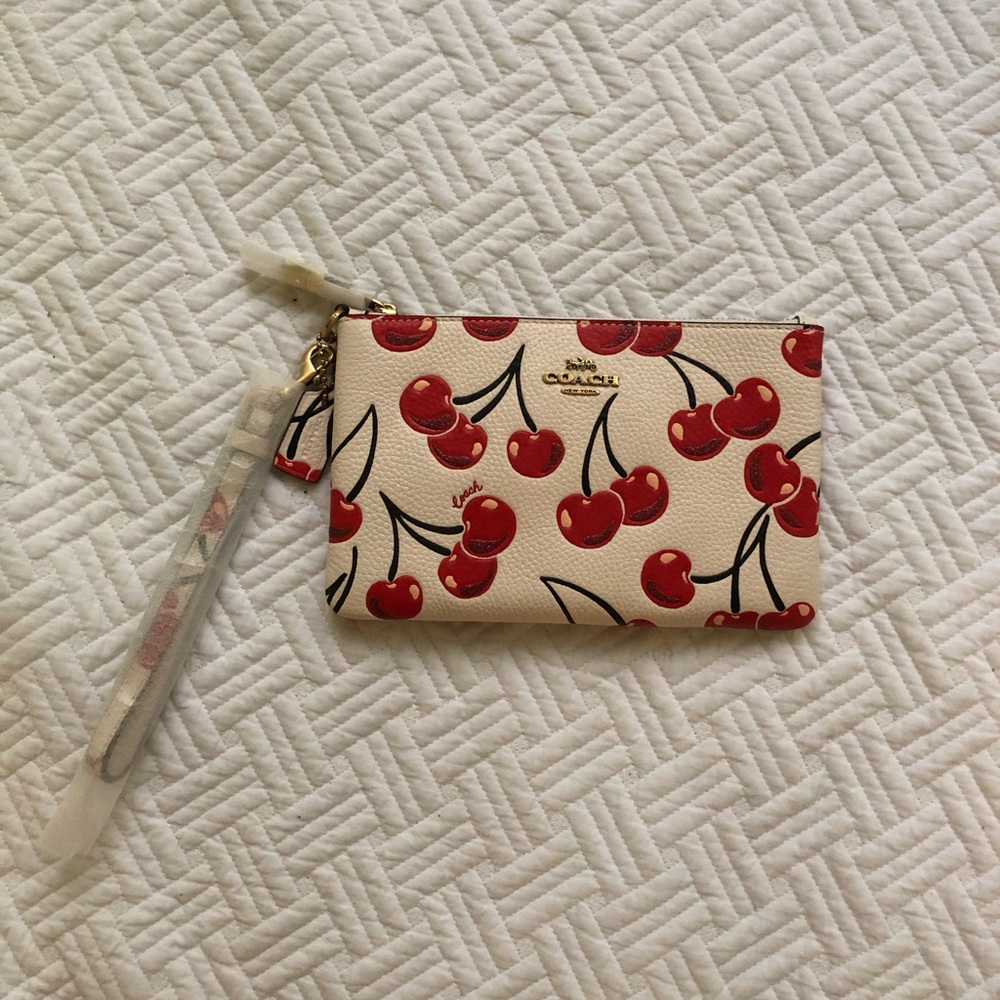 Authentic Coach Wristlet in Cherry Print Genuine Pebbled Leather 🍒
